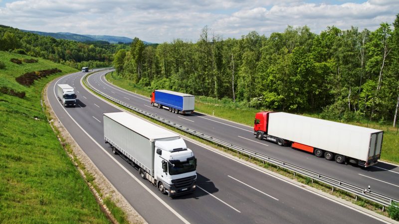 trucks on a road